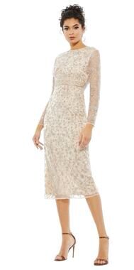 Mac Duggal 10812 Porcelain Floral Beaded Sequin Midi Dress Size 12 $498